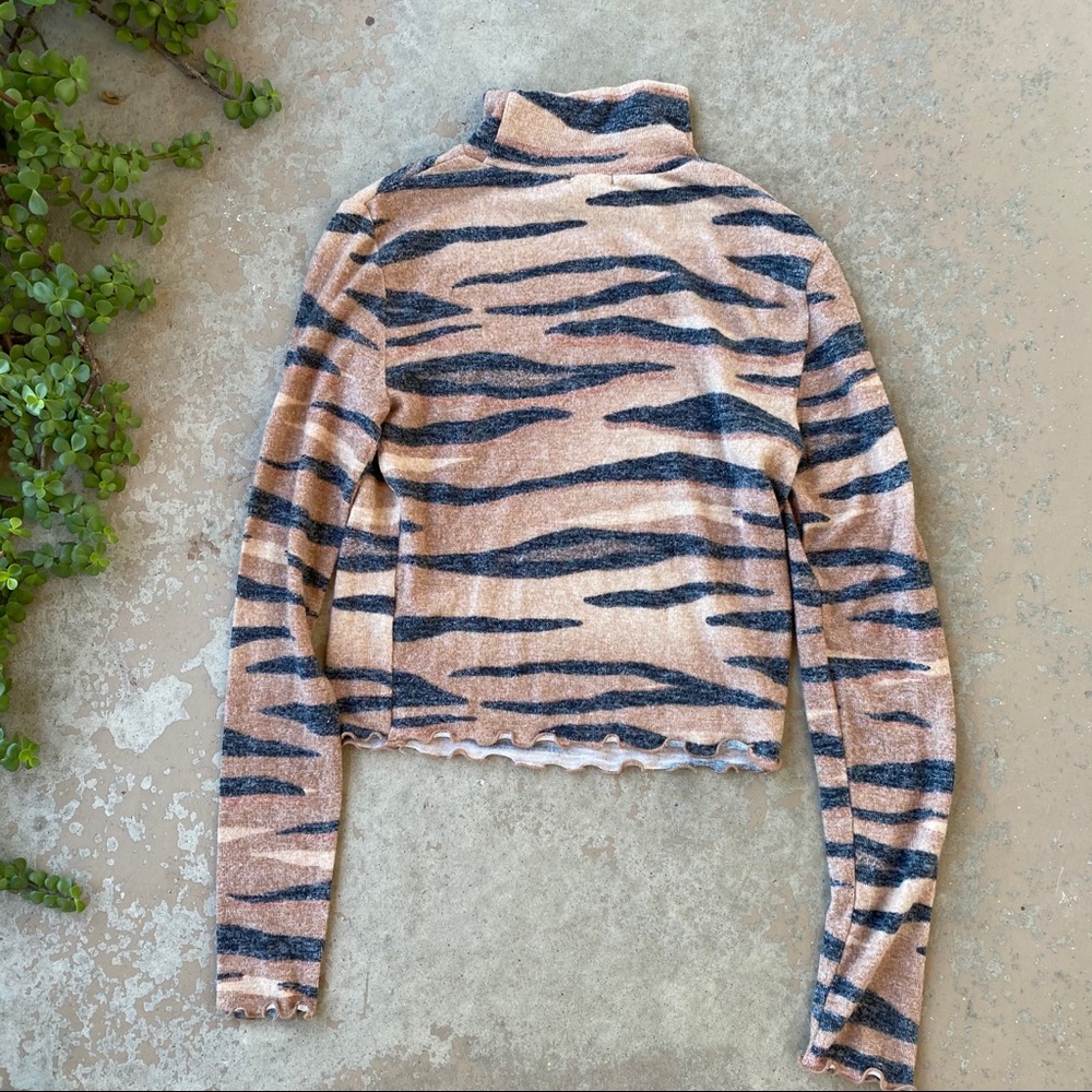 Love, Fire Stripe Mock Neck Top, Brown Tiger Print - Picture 3 of 5